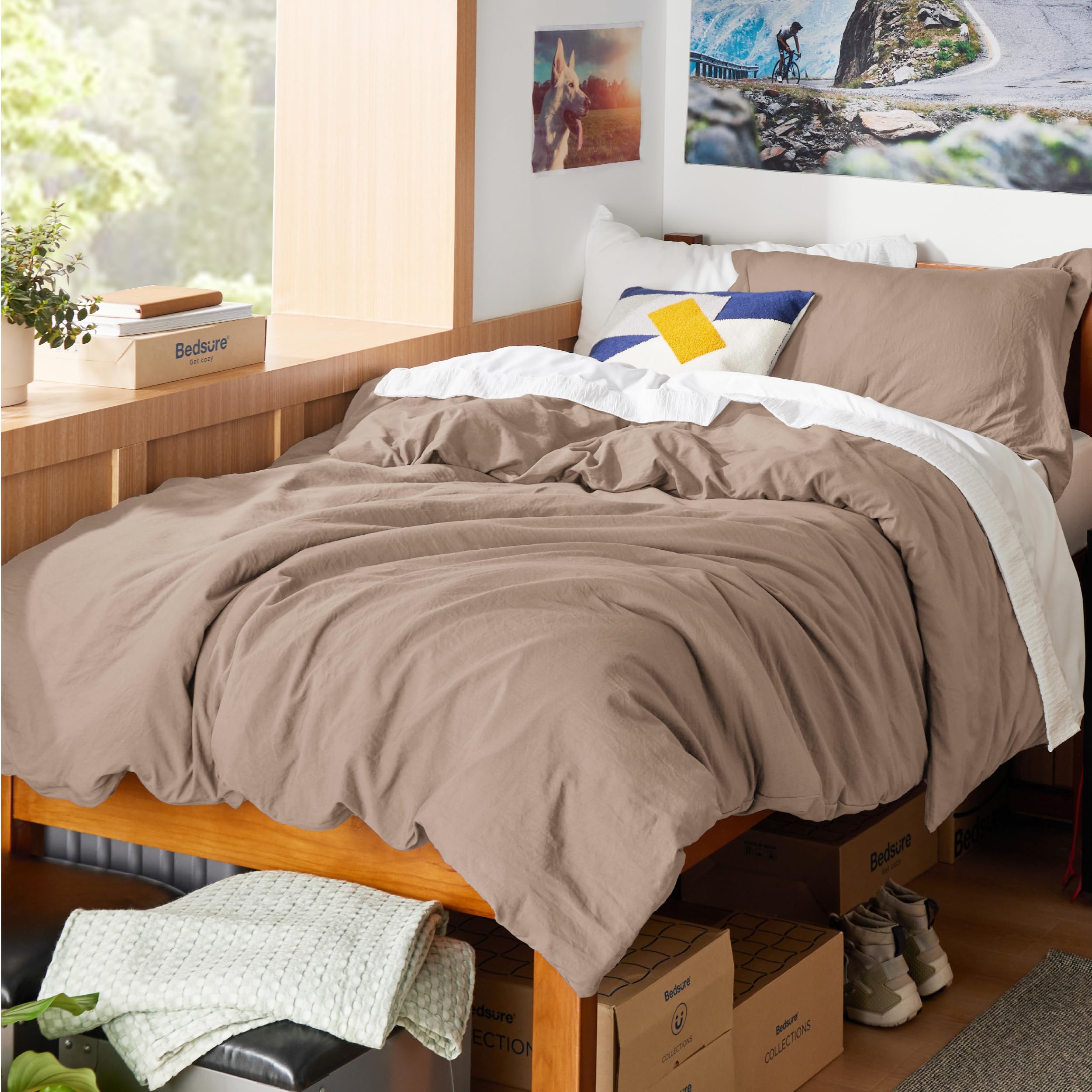 Bedsure Prewashed Twin/Twin XL Duvet Cover, Cotton-Like Bedding Set, Khaki