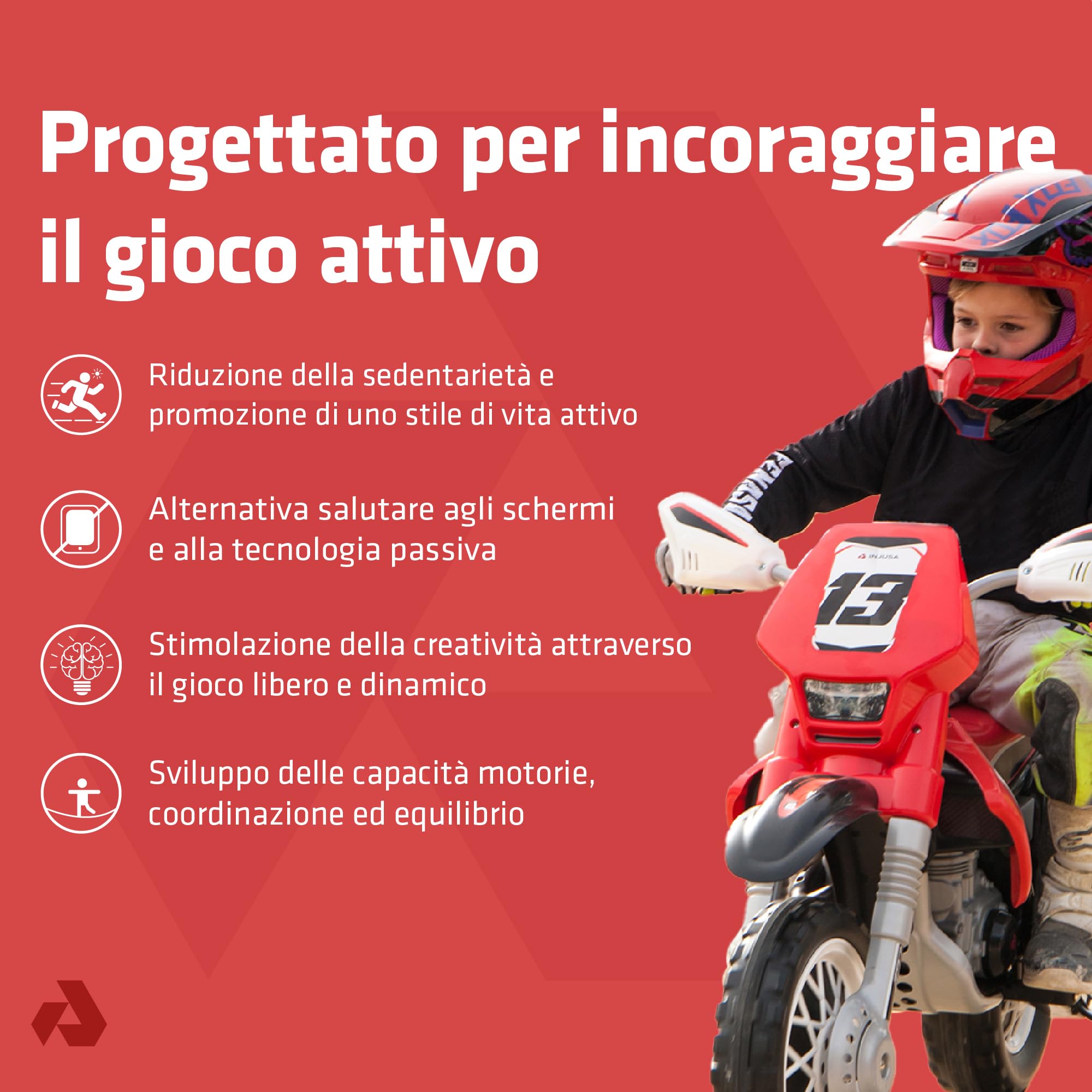 Moto Elettrica Bambini 3 4 5 6 Anni Cross Thunder Max VX 12V Nera Rossa con Acceleratore Manubrio + Ruote in Plastica con Gattistrada Gommate + Rotelle Stabili + Design Sportivo Offroad | INJUSA