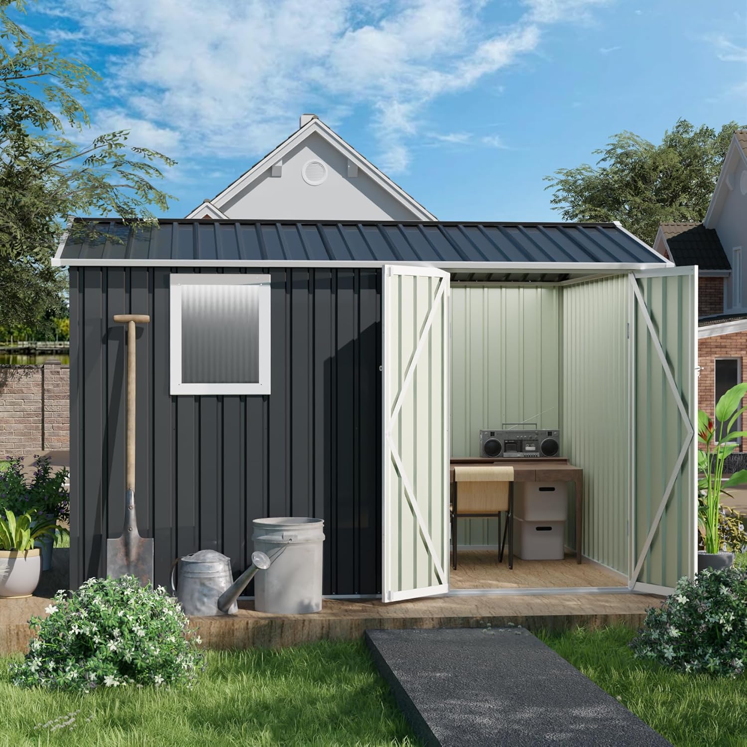 Metal Outdoor Storage Shed Waterproof Garden Tool Bike Sheds Kit Lean to Backyard Storage Building Cabinet House