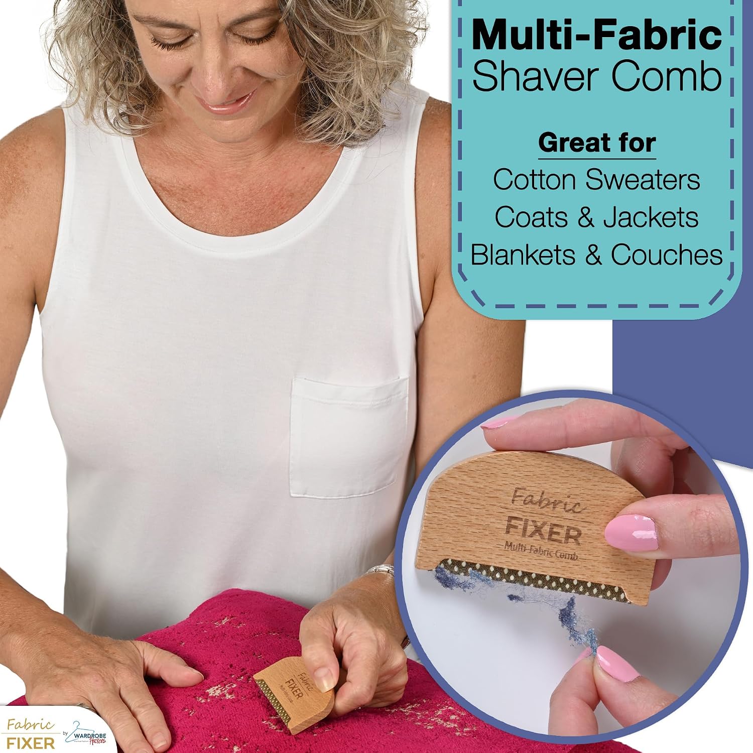 Cashmere Pill Remover Comb & Multi Fabric Shaver Depilling Sweater Fuzz Comb Set (Cedar & Beech Wood) Wool Pilling Remover for Delicate Clothing Fabrics, Furniture, Pillows, Sheets by Fabric Fixer
