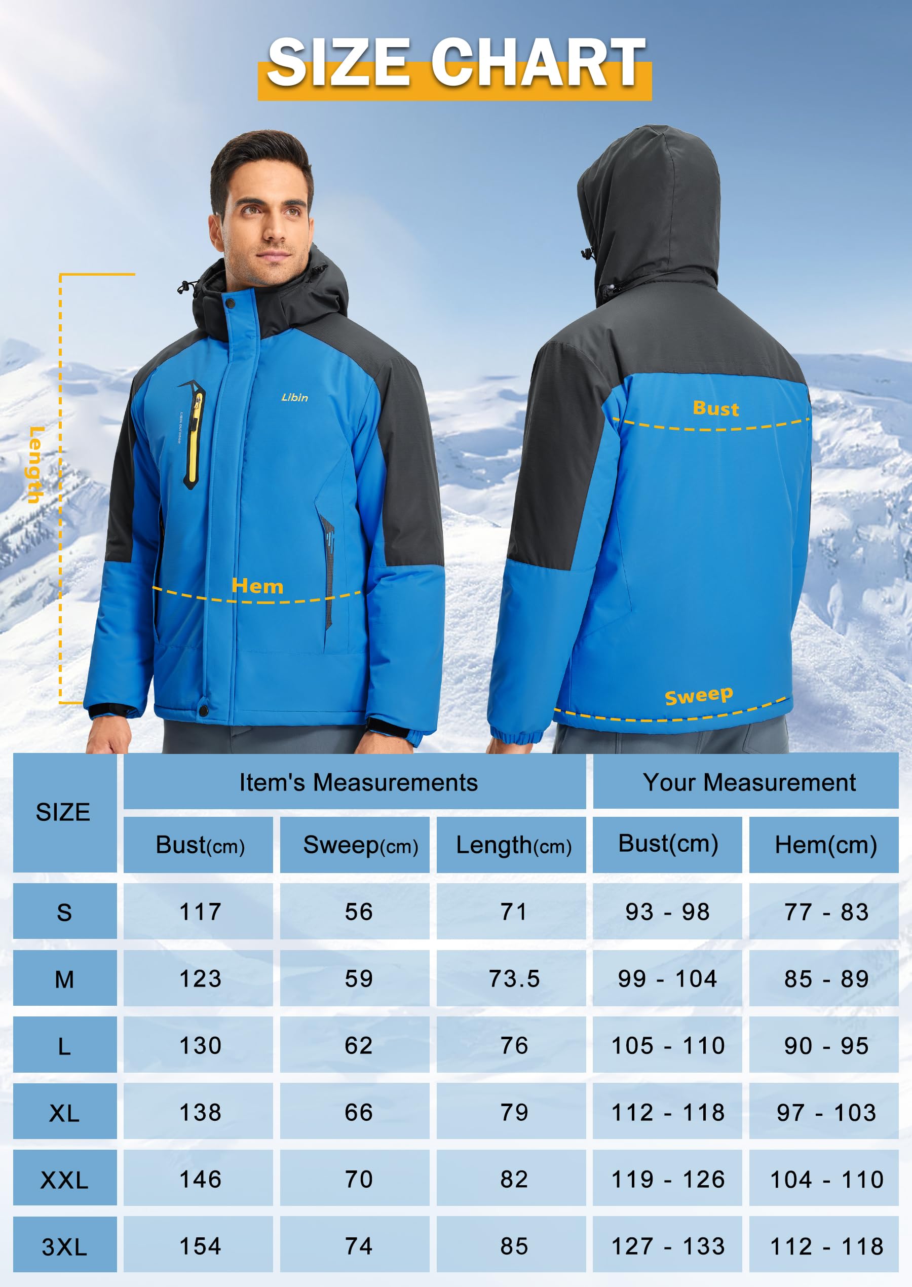 Libin Giacca da sci da uomo, calda, invernale, da snowboard, softshell per attività all'aria aperta, impermeabile, traspirante, da trekking, snowboard, da uomo, da montagna