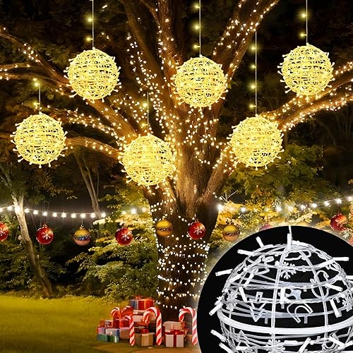 Miniatura 2 de Paquete de 4 luces de bola de Navidad para exteriores, luces colgantes de globo de Navidad con 8 modos de iluminación, luces de árbol de esfera