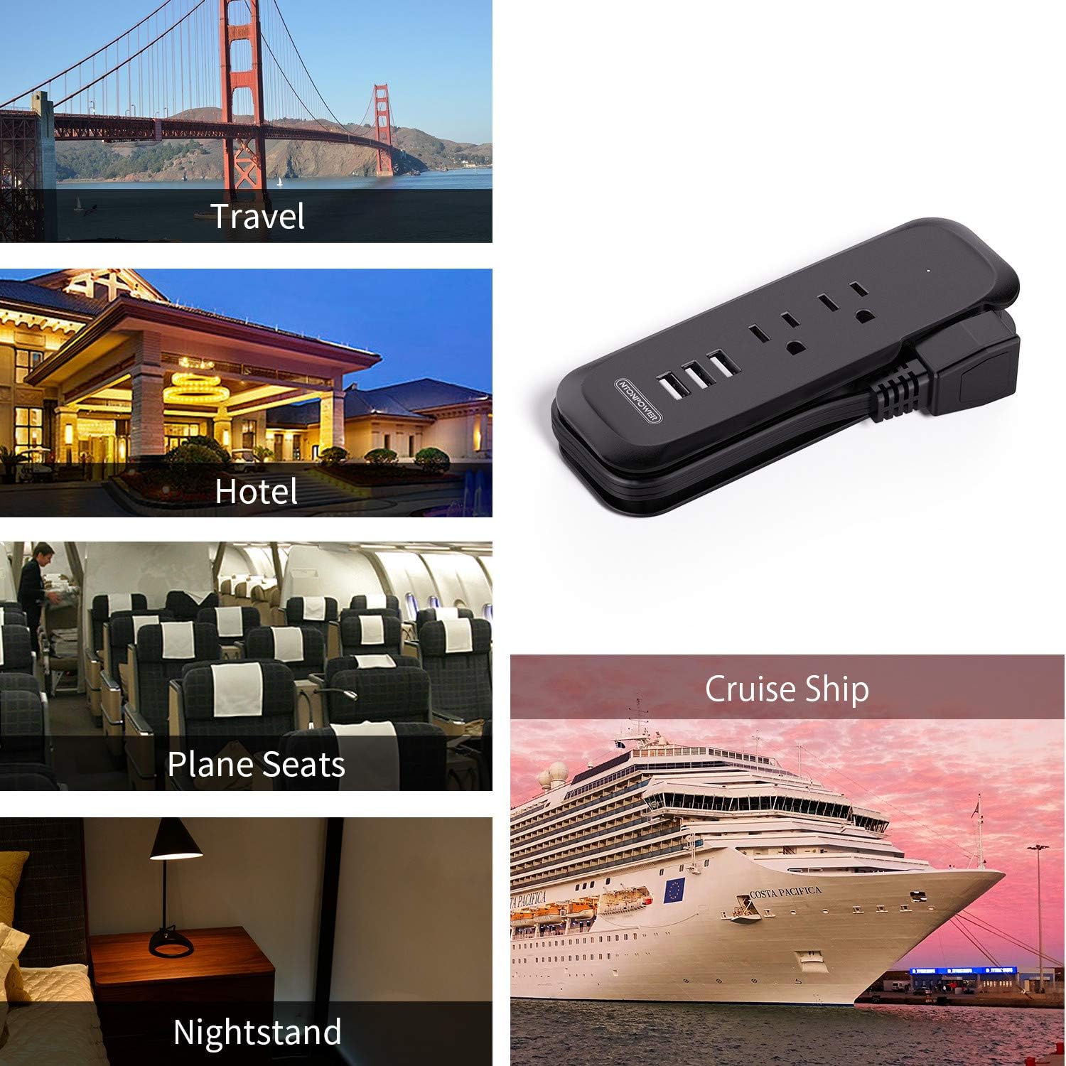 Bеѕt Prоmо Power Strip with USB 2 Pack - NTONPOWER Travel Power Strip, 2 Outlets and 3 USB Portable Desktop Charging Station, 15 inches Wrapped Short Extension Cord, Compact for Cruise Ship, Nightstand and Hotel