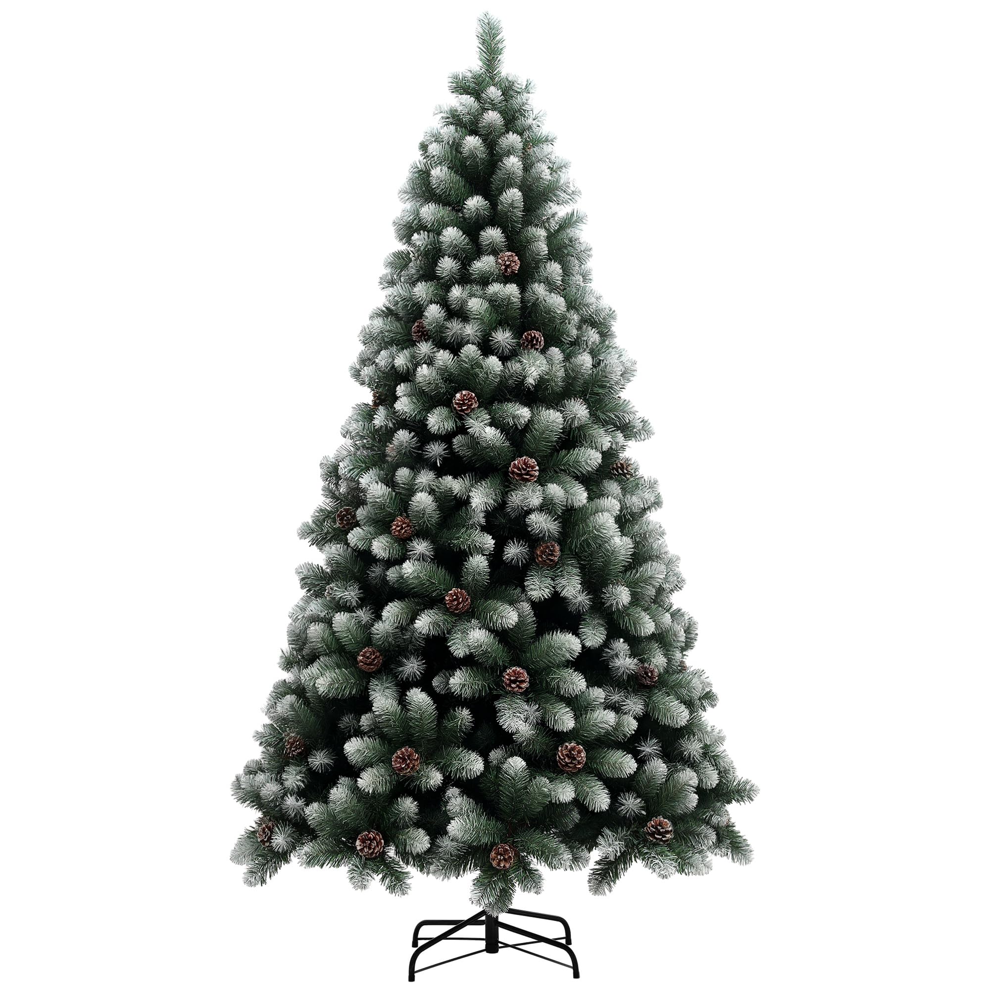 Homcom Green Artificial Pine Christmas Tree With Pinecones, Steel Base In | Size: 7Ft
