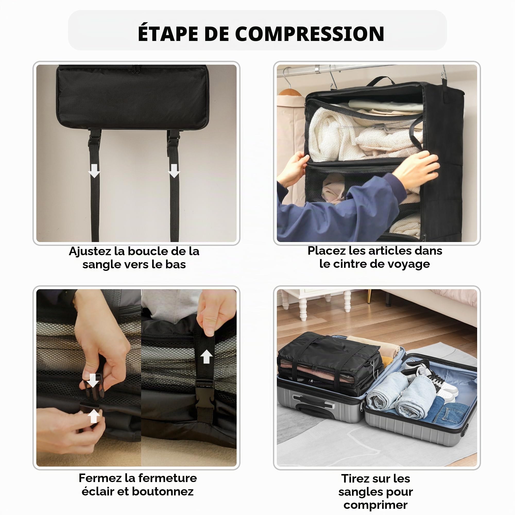 GRANNY SAYS Rangement Suspendu, Grand Organisateur de valises Suspendu Pliable, Cube d'emballage Portable Cube d'emballage à Suspendre Sac de Rangement pour valises et Bagages Noir