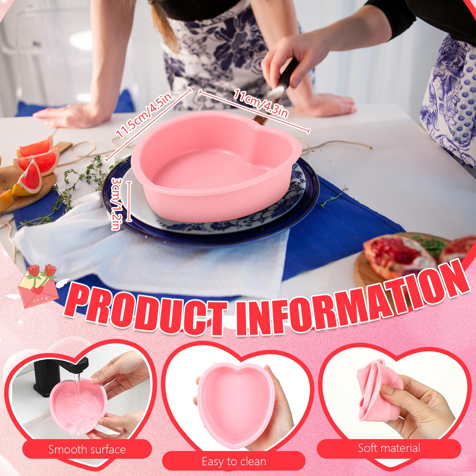 ywmigl Pink Cake Pans 4 Inch Heart Shaped Silicone Cake Pan Nonstick Heart Cake Baking Mold Pan Tray Bakeware for Birthday Cupcake Muffin Chocolate Cheesecake Baking Tool (6 Pcs)