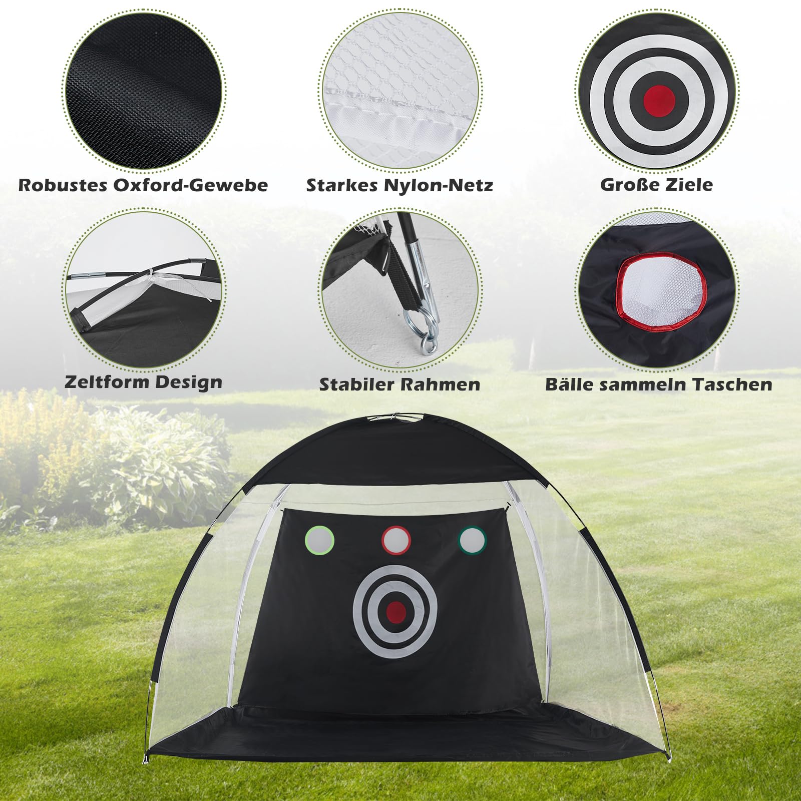 TUKAILAi 10x7ft Golf-Schlagnetz, Faltbares Golf Portable Golfnetz for Garten Indoor Outdoor, Golf-Übungs-Schlagnetze für Hinterhof für drinnen/draußen/Hinterhof, All-in-1 Golf Übungsnetz