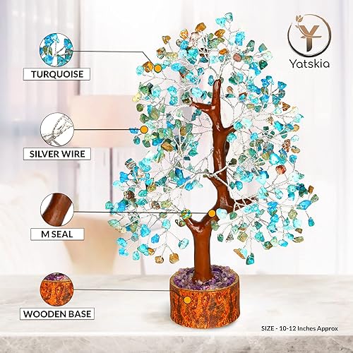 Miniatura 2 de YATSKIA - Árbol de cristal turquesa Feng Shui, alambre, bonsái Buhha, estatua reiki, Chakra curativo energía positiva, buena suerte dinero regalos