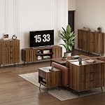 Smart FENDEE 63-Inch TV Stand for TVs up to 70 Inch, Mid-Century Modern Television Stand, Entertainment Center with Fluted Doors Cabinets and Open Shelves for Living Room, Walnut