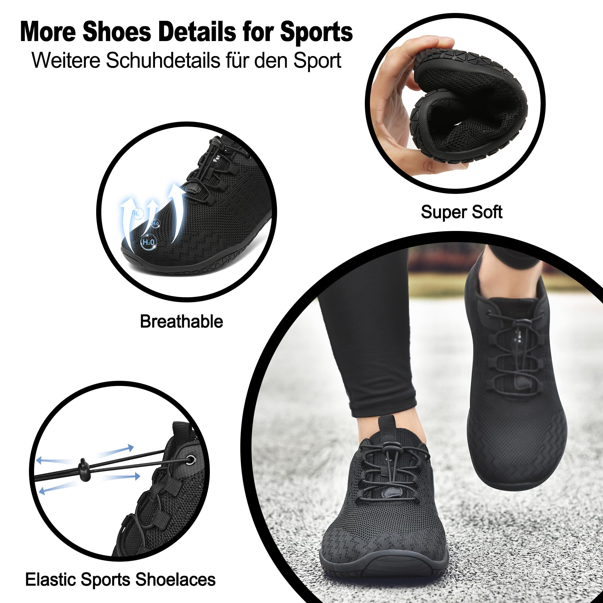 Geweo Buty Barefoot Mężczyźni Kobiety Lato Barefoot Shoes Szeroką Skrzynką na Palce Lato Oddychające Buty do Biegania Buty do Treningu Lekkie Wygodne Buty Fitness Sneaker Unisex Czarny 47EU