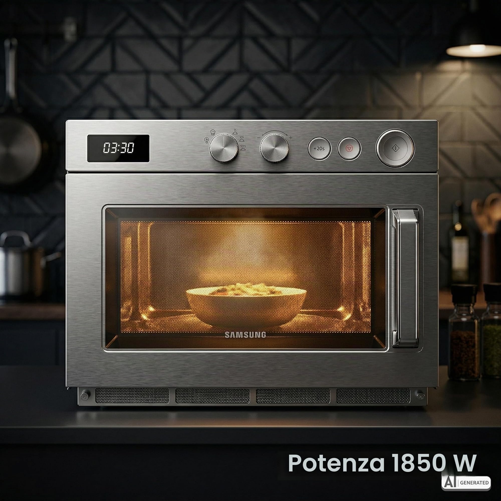 SARO SAMSUNG MJ2691 - Microonde da 26 l e 1850 W, dotato di 5 livelli, LED, display digitale per l’indicazione del tempo, in acciaio inox