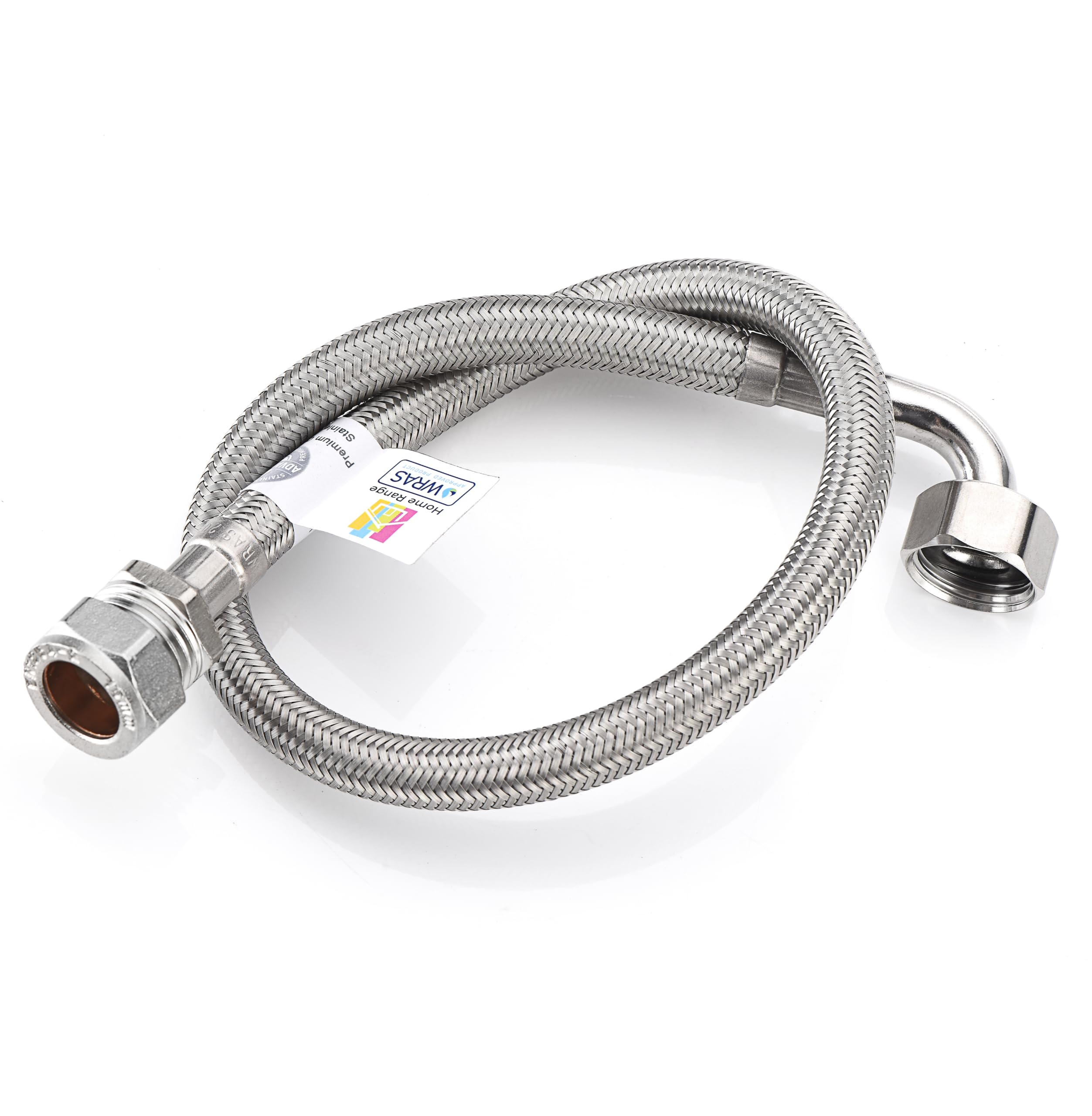 Home Range WRAS Approved 500mm1/2 x 15mm Compression Fitting 90° Elbow Flexible Pipe Connector, Stainless Steel Braided Hose Flexi for Boilers, Plumbing, Kitchens, Bathrooms, Basins