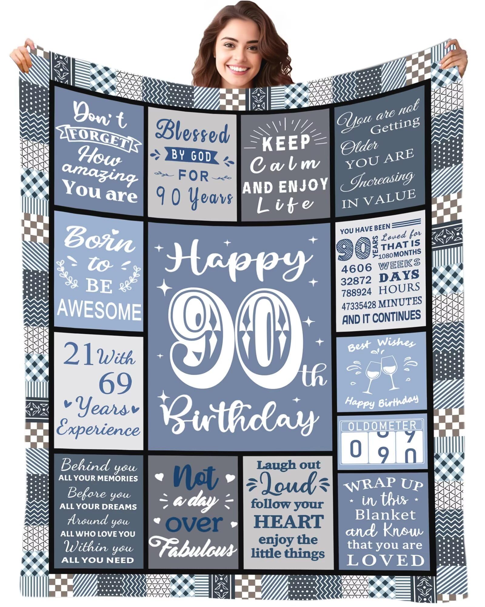 Fecifte 90th Birthday Gifts Blanket for Women Men - 30 Year Old Birthday Decorations Presents, Personalised Flanell 90th Birthday Blanket Gifts for Women Men Wife Sister 50"x60" — image 1