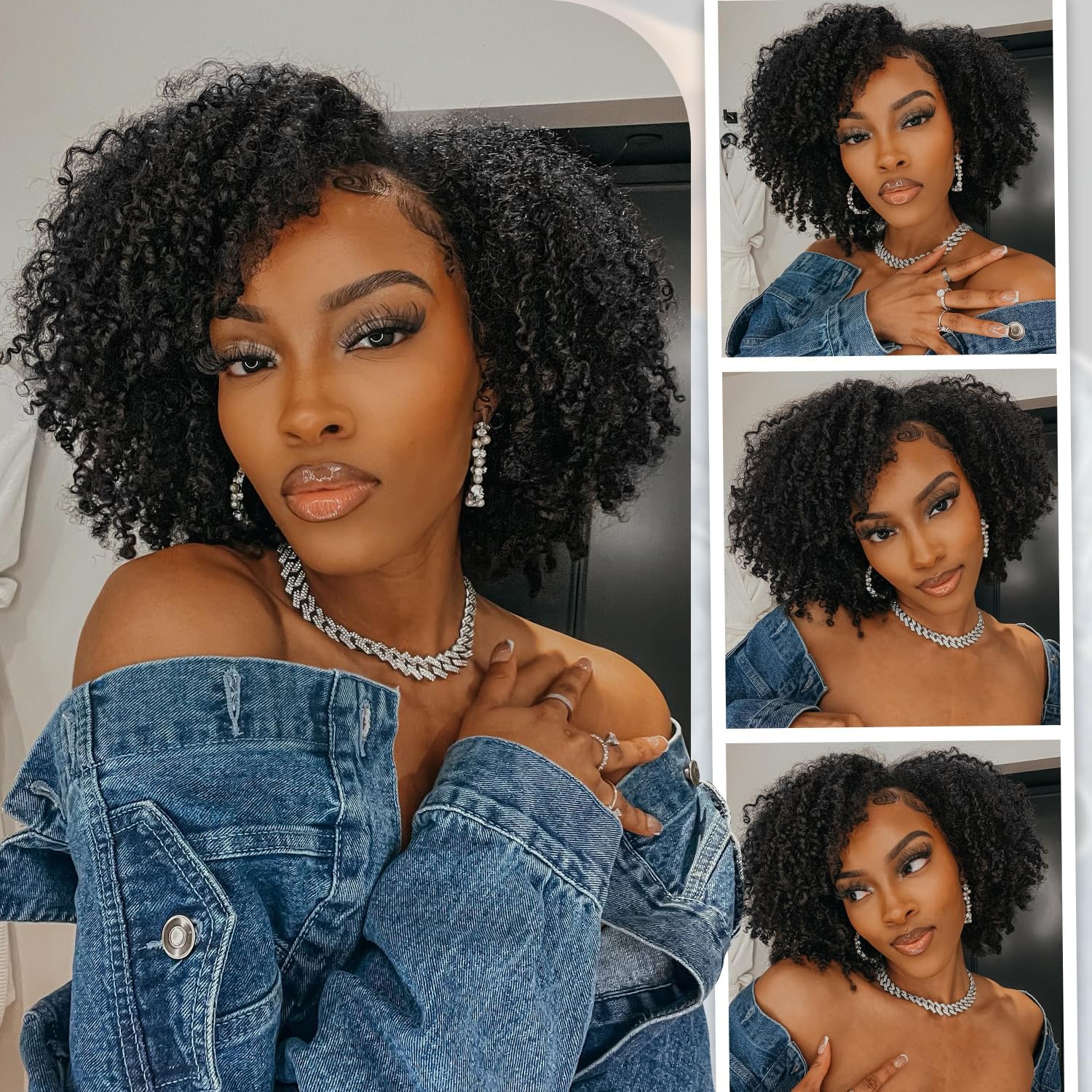 Parrucca Capelli Umani Afro Kinky Curly Human Hair Wig Parrucca Riccia Parrucca Donna Capelli Veri umani Glueless Pre Plucked 180% Density Natural Color 14 inch Afro wig