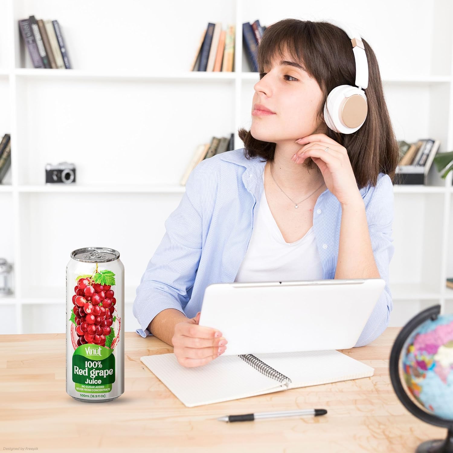 VINUT 100% Red Grape Juice, No Added Sugar, Not From Concentrate, 16.9 fl oz (500 mL) Can, Pack of 24