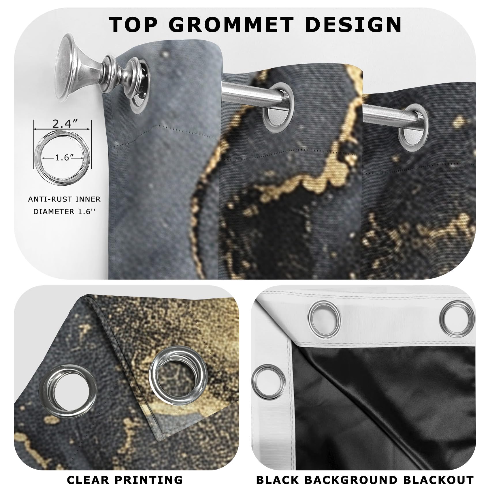 Marmor Optik Schwarz Gold Vorhänge Blickdicht Gardinen mit ösen Luxus Abstrakt Modern Vorhang 160 cm Lang Verdunklungsvorhänge für Schlafzimmer Wohnzimmer Fenster Thermovorhang 2er Set