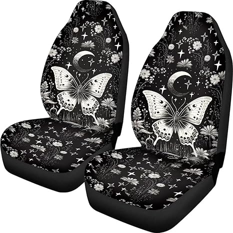 Dreaweet Gothic Butterfly Seat Covers for Cars SUV Trucks,2 Pcs Black Floral Car Accessories with Front Drive Seat Cover Protect Accessories for Women