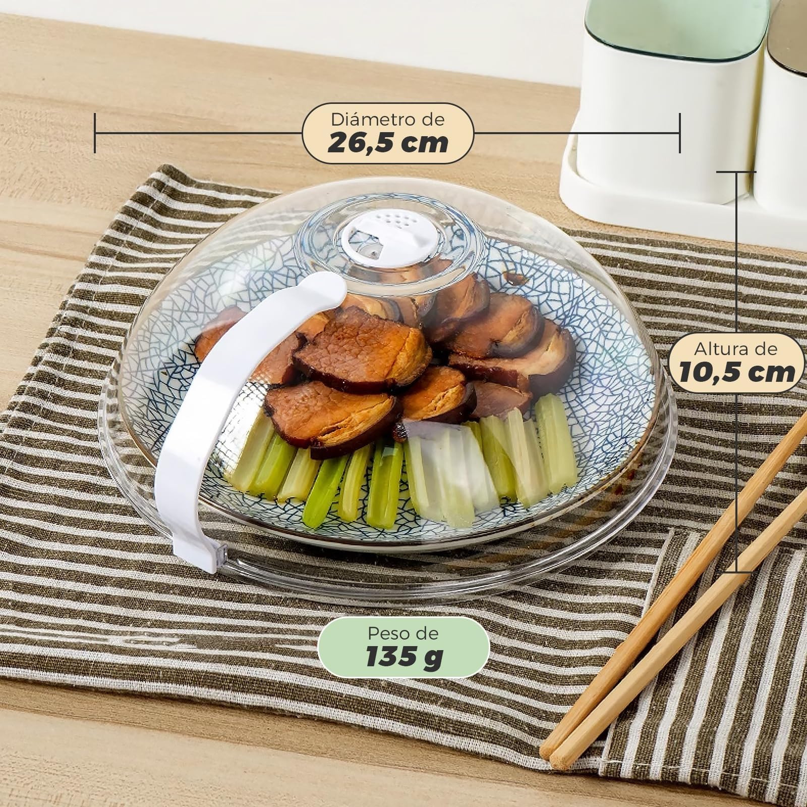 Cubierta para microondas, sin BPA, cubierta para microondas con asa, resistente al calor hasta 200 °C, protección contra salpicaduras para microondas, fácil limpieza