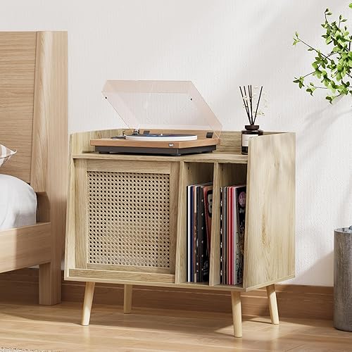 Miniatura 6 de Soporte grande para tocadiscos con armario de almacenamiento, mesa auxiliar de almacenamiento de discos de vinilo con estante de exhibición de