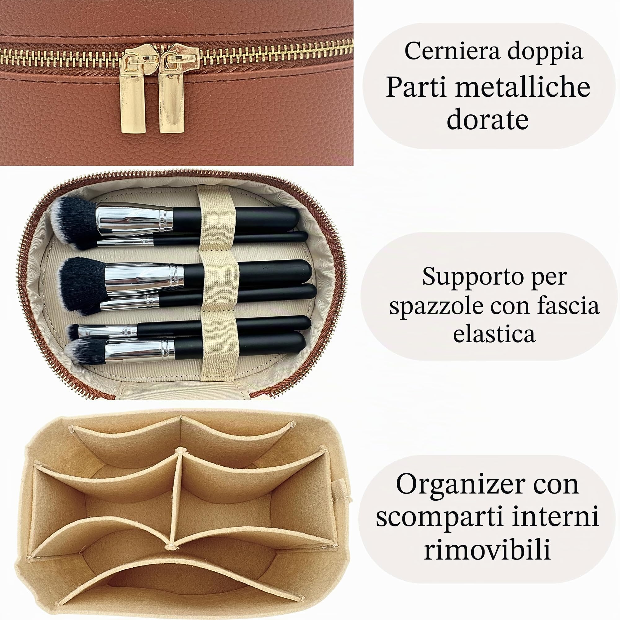 JAZD Beauty case per trucchi con divisorio organizer rimovibile, organizer da viaggio per cosmetici da donna