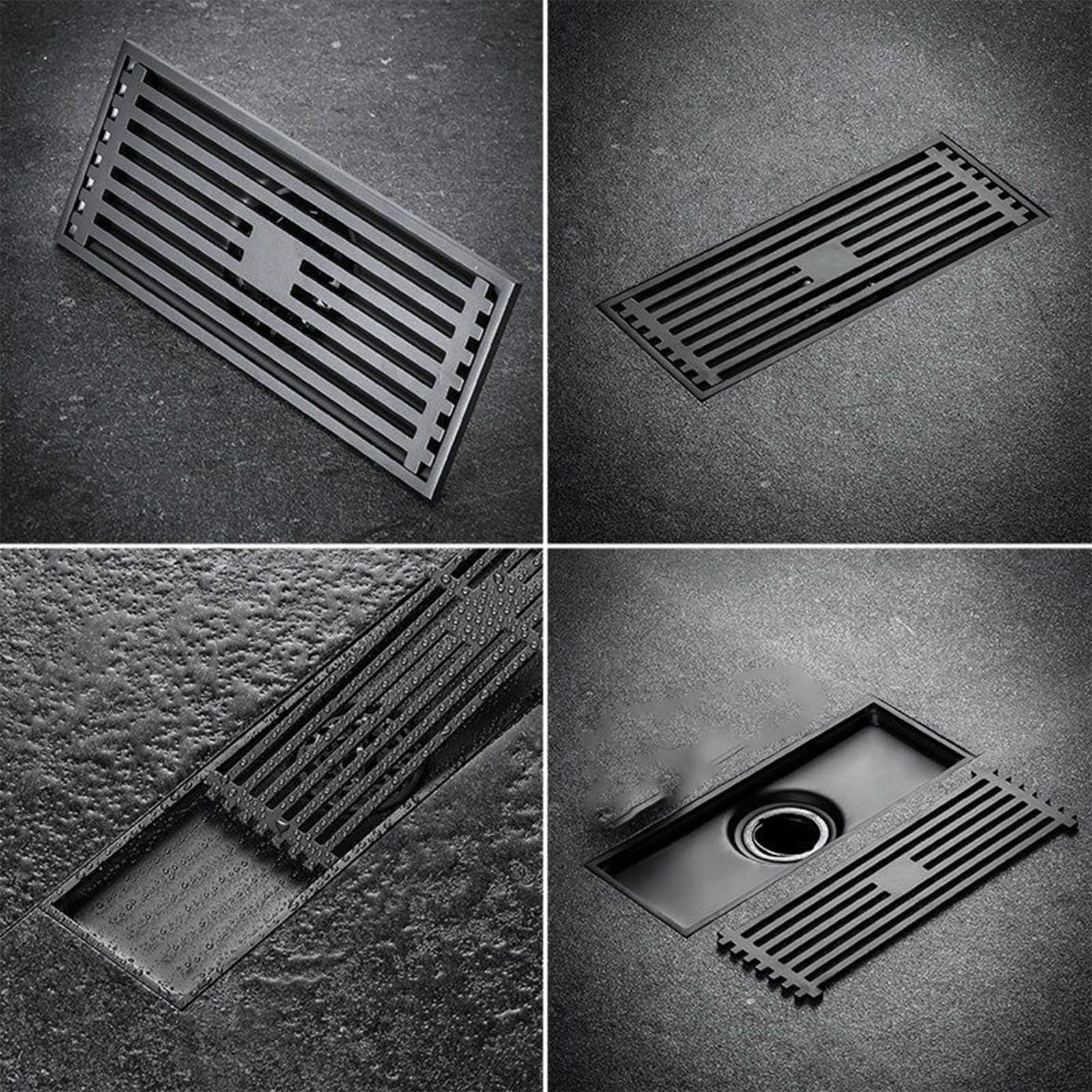Desagüe de Suelo de Acero Inoxidable con Filtro de Pelo, desagüe con Rejilla extraíble, desagüe de Ducha Rectangular, 8 x 20 cm ()
