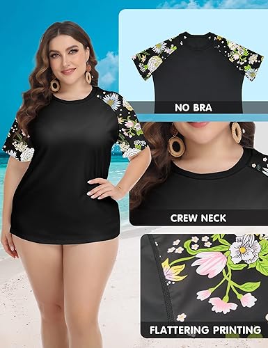 Miniatura 5 de FOREYOND Camiseta de protección contra erupciones de talla grande para mujer manga corta UPF 50 protección solar traje de baño