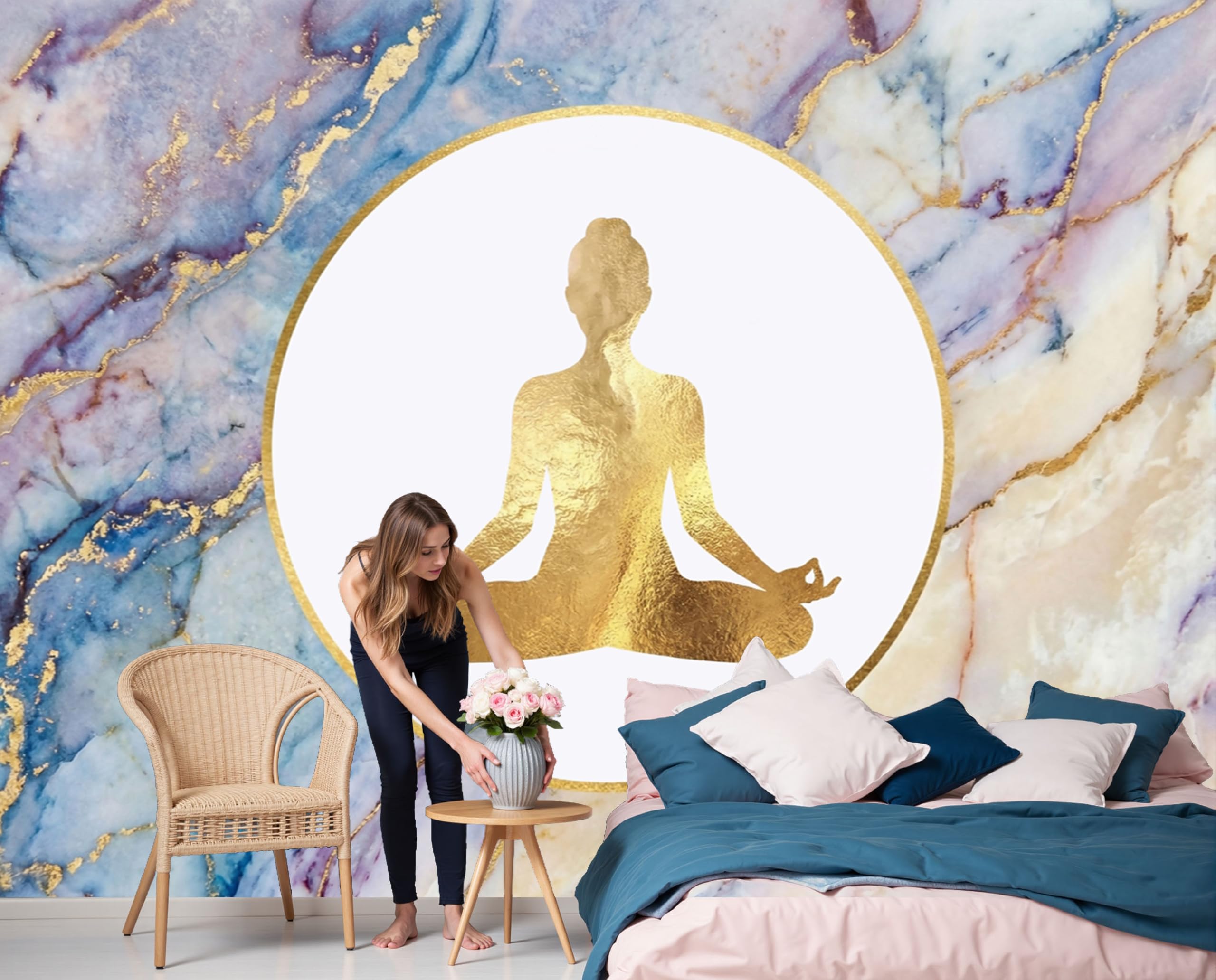 Papier peint en soie marbre de luxe effet zen pour une décoration murale raffinée