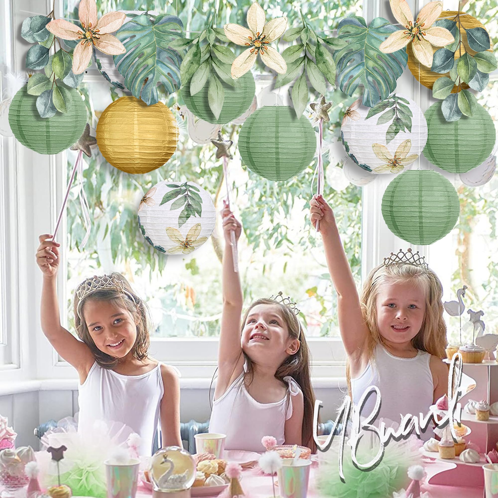 Lot de 13 lanternes en papier pour décoration de fête de jardin, communion, cérémonie de jeunesse, eucalyptus, baby shower, où la nature rencontre la décoration