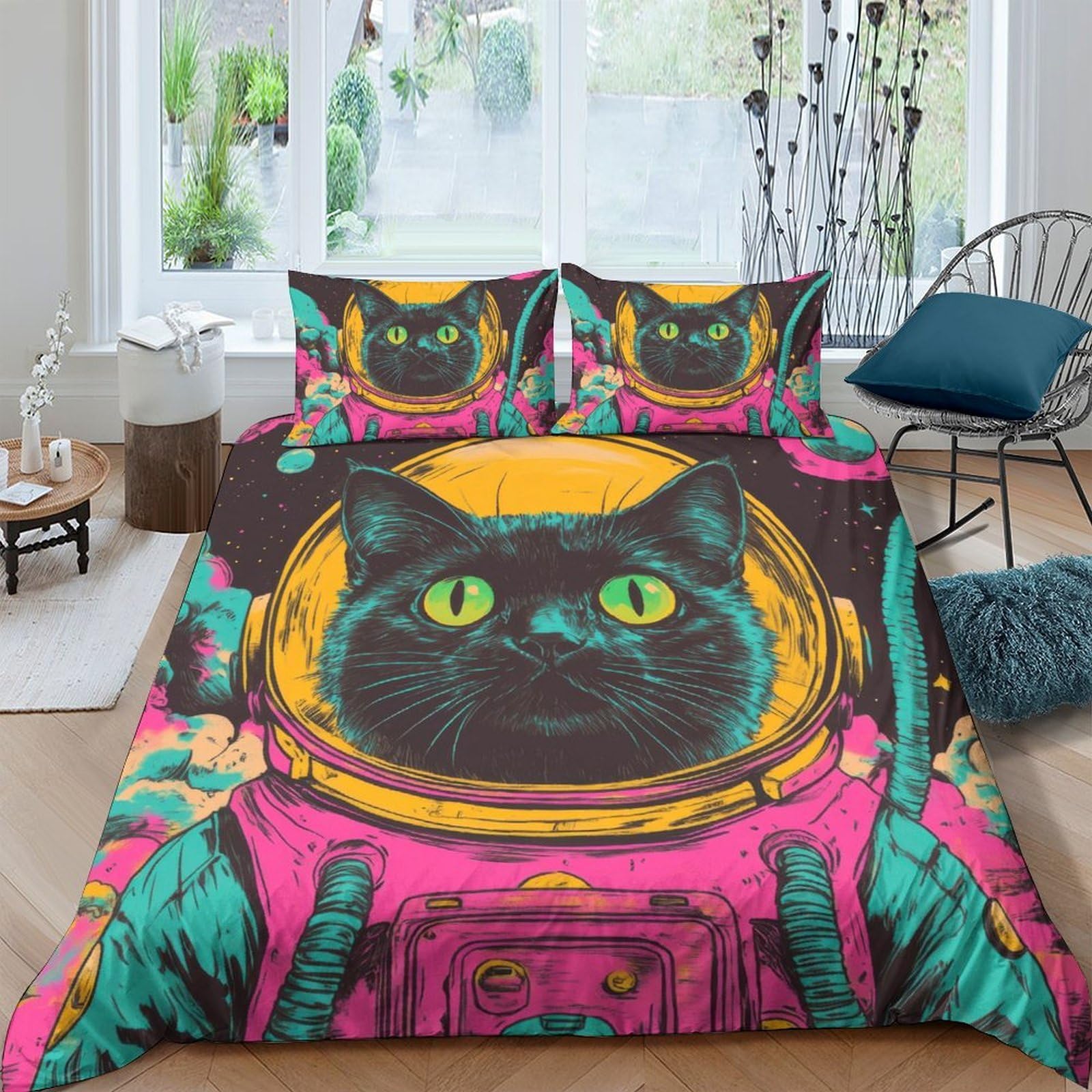 Ctjqhvkz Style-10 3D Printed Astronaut Cat Fitted Sheet Microfiber Soft Anti-Slip Space Helmet Bed Cover For Bedroom Dorm Decoration Easy Care Single（135X200cm）