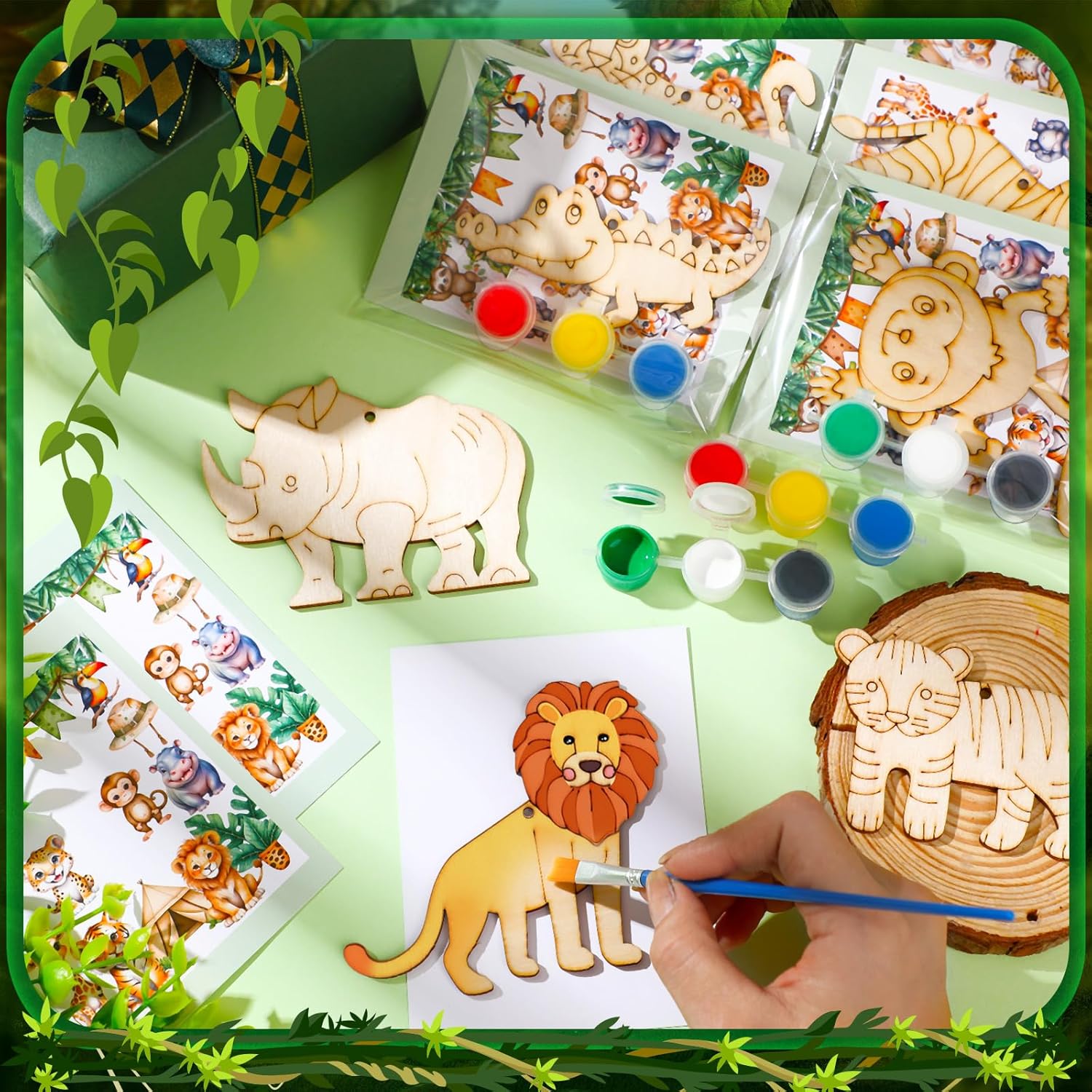 24 Set Safari Party Favors Jungle Craft Kits Supplies DIY Safari Jungle Wooden Painting Kit Wooden Coloring Crafts Wild Animals Birthday Goodie Bags Gifts Prizes - Image 6