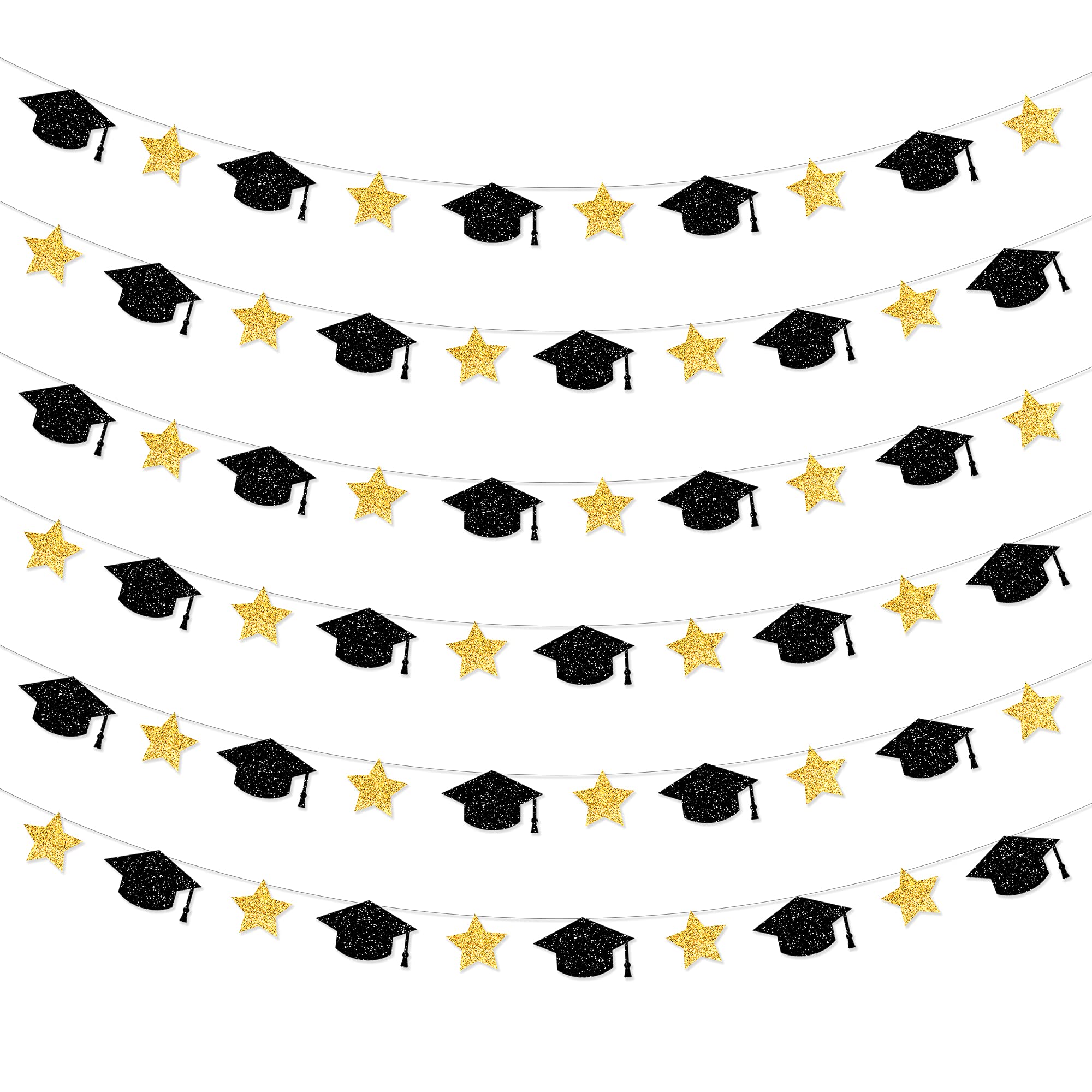 KatchOn, Graduation Cap Garland - 10 Feet, No DIY | Grad Garland Class of 2026, Black and Gold Grad Decorations 2026 | Grad Cap Decor for 2026