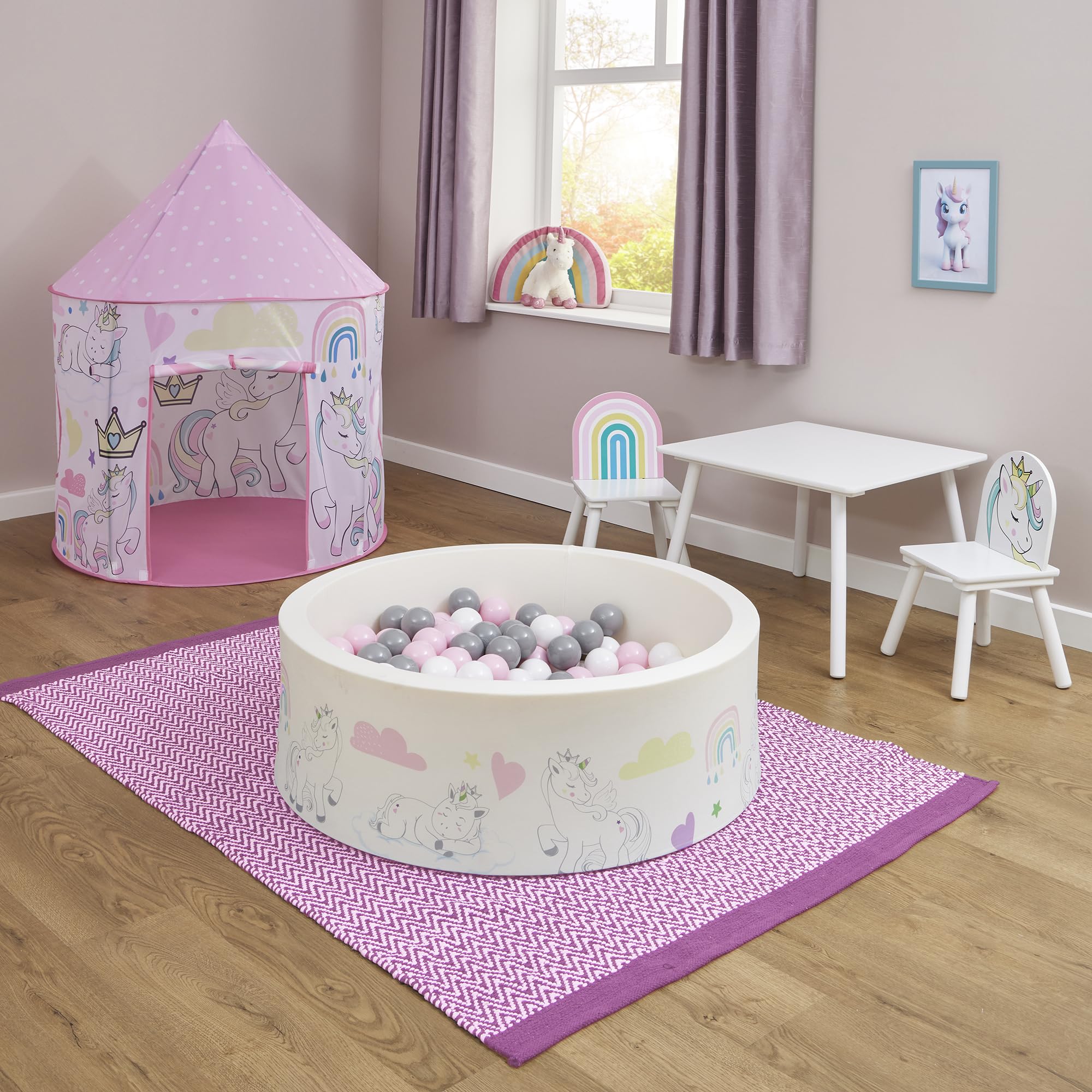Unicorn Play Tent and Soft Foam Ball Pit Bundle, Complete with 200 balls