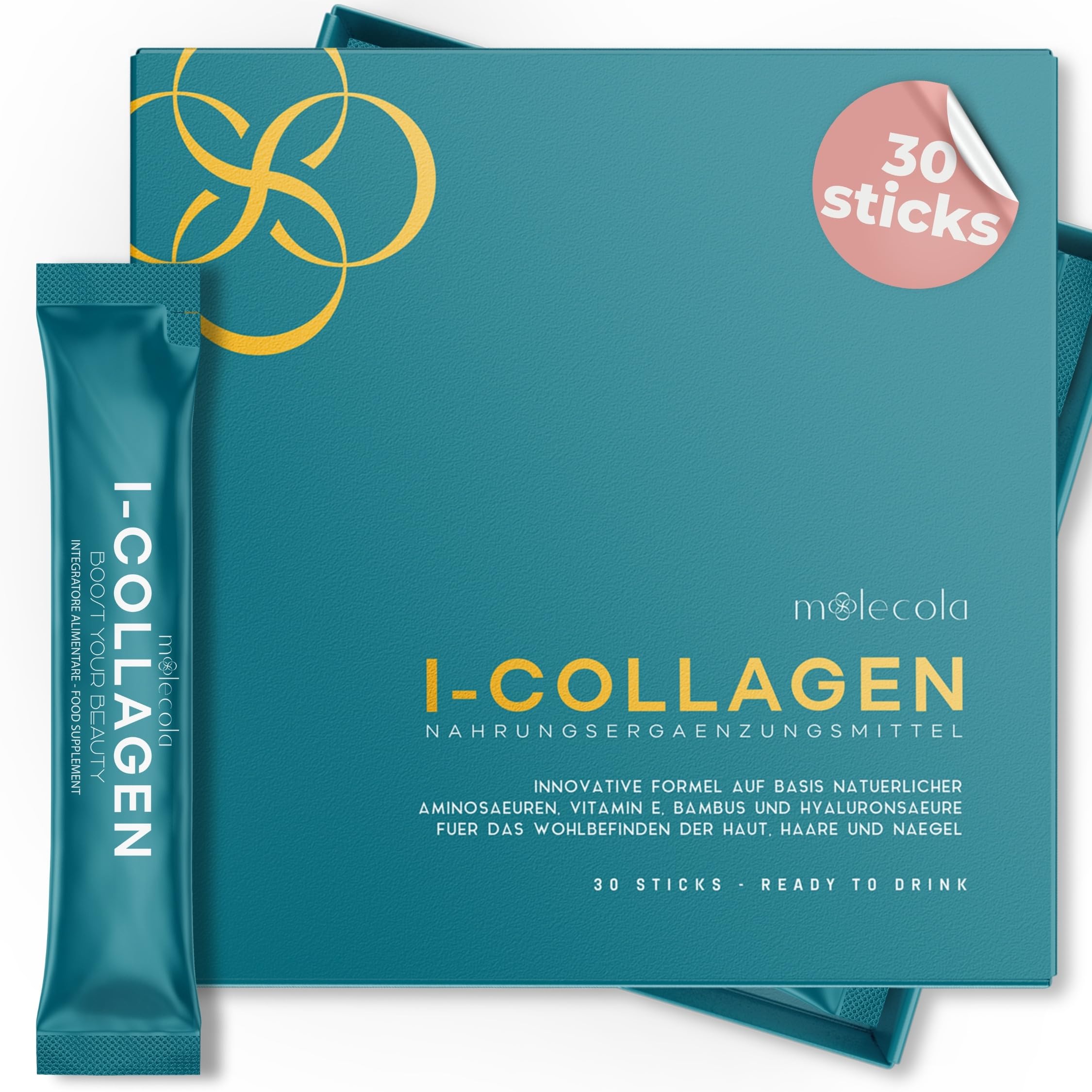 I-COLLAGEN - 30 Tuetchen mit veganem Kollagen zum Trinken | Kollagen Vegan mit Hyaluronsäure, Bambus und Vitamin E | Veganes Kollagen für die Haut, kräftiges Haar und geschmeidige Gelenke - MOOLECOLA