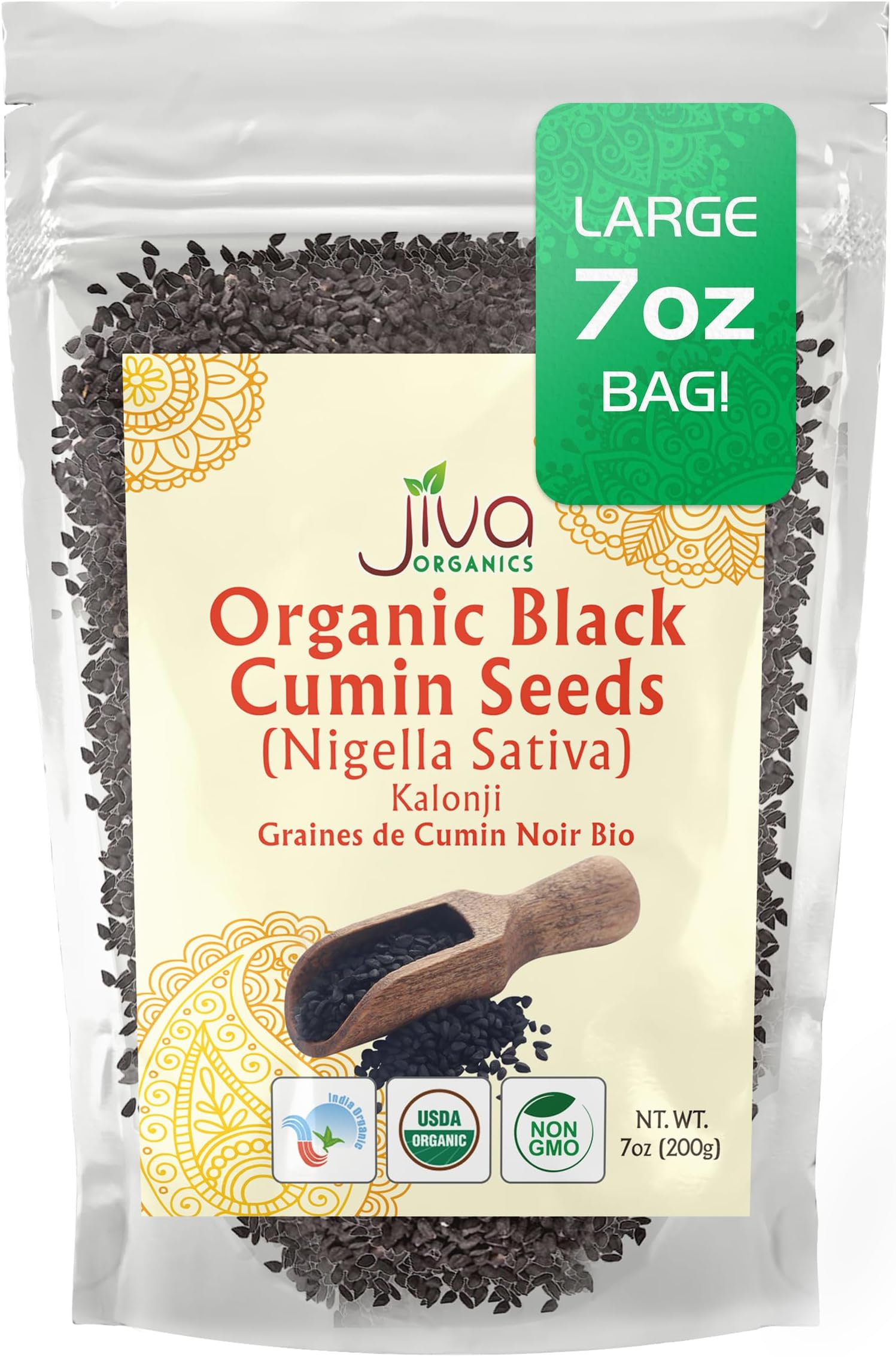 Jiva Organic Nigella Seeds 7 Ounce Bag - Kalonji Seeds, Whole Black Seed, Nigella Sativa, Black Cumin