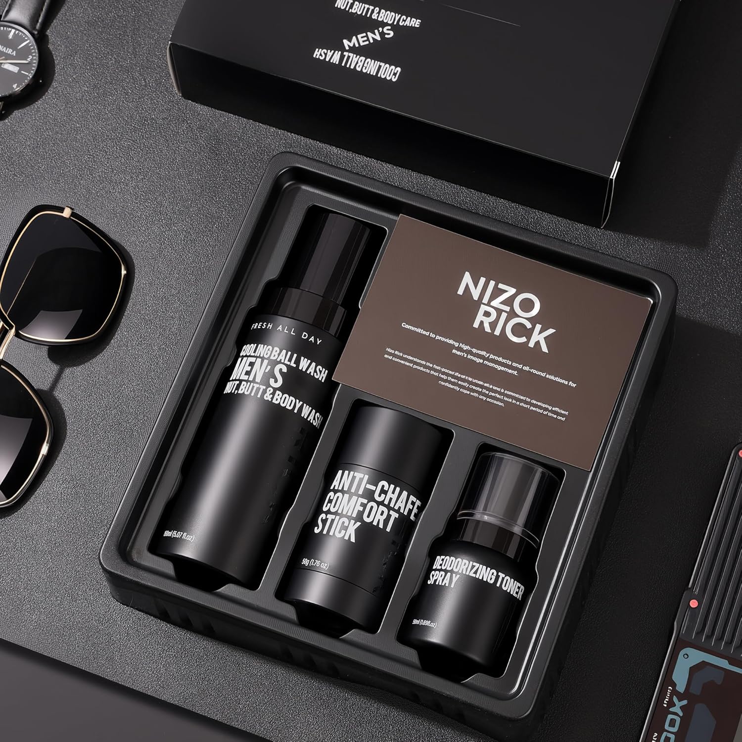 Mens Ball Wash Kit, Men's Fresh Kit, Fresh Balls for Men, Natural Cooling Ball Wash+Deodorizing Toner Spray+Anti-chafe Comfort Stick to Stay Dry, Dry & Moisturized All Day