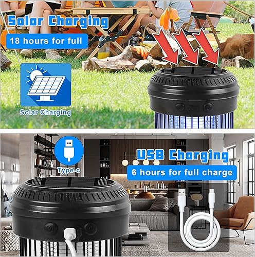 Miniatura 6 de Lulu Home Exterminador solar de insectos, 1400 V eléctrico de alto voltaje con 3 modos de iluminación, cable tipo C cargado impermeable trampa para