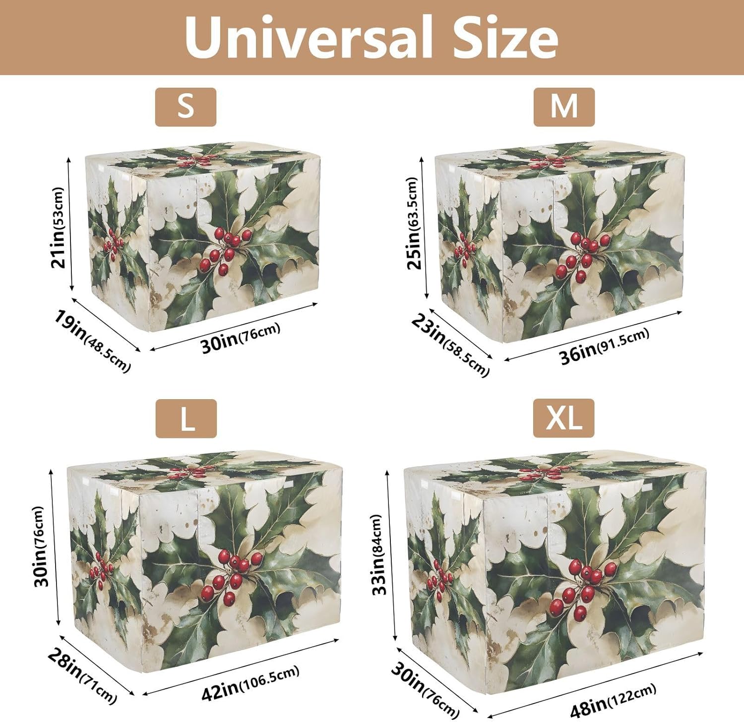 Christmas Holly Pet Kennel Cover with Mesh Windows, Windproof Cage Cover, X-Large