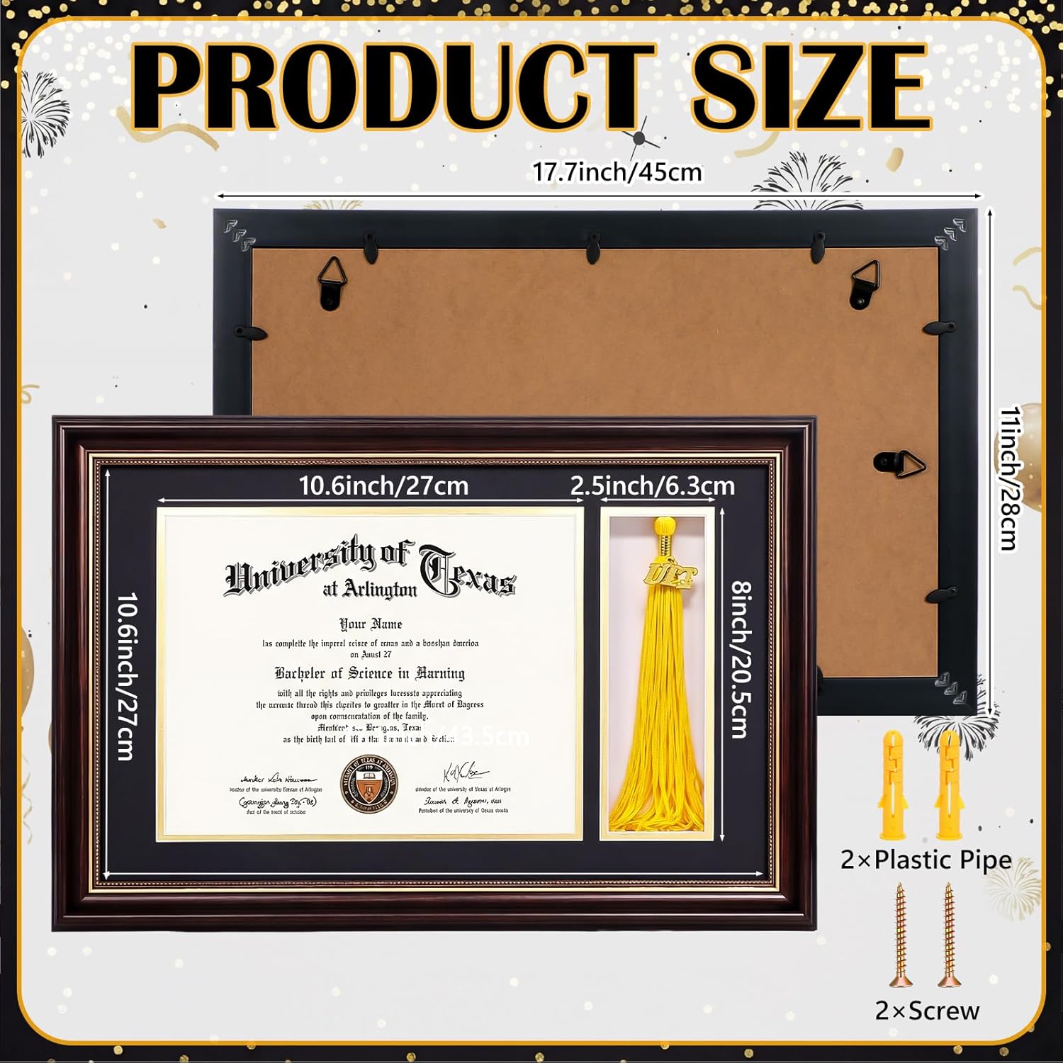 Sintuff 2 Pcs 11x17 Diploma Frame with Tassel Holder and 15x21 Wood Graduation Shadow Box Display Case for Cap Gown Diploma Stole Cords Graduation Souvenir Gifts