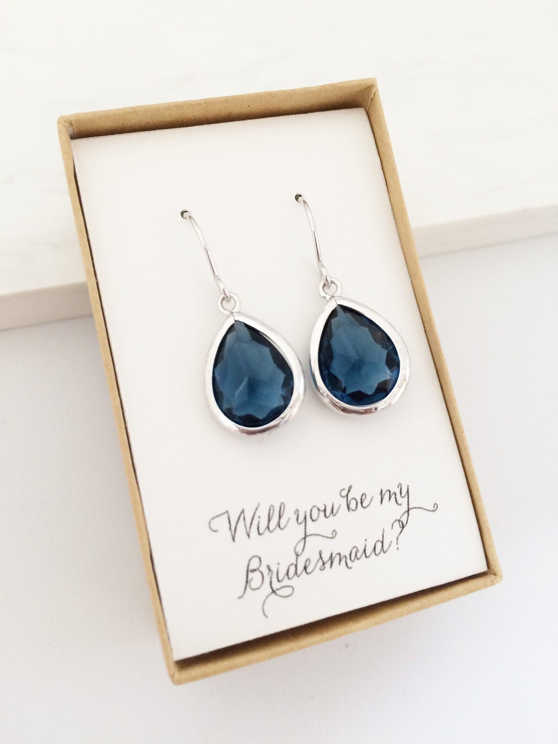 Blue Earrings, Montana Blue Earrings, Navy Blue Earrings, Dangle Earrings, Silver Earrings, Teardrop Earrings, Bridesmaid Gift, Bridesmaid Earrings, Bridesmaid Jewelry, Bridesmaid Jewellery