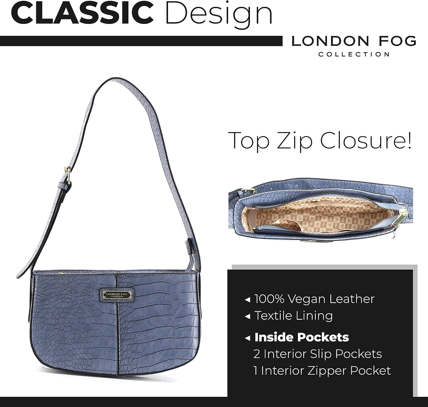 LONDON FOG ASTOR and IRIS Shoulder Bag for Women with Adjustable Strap