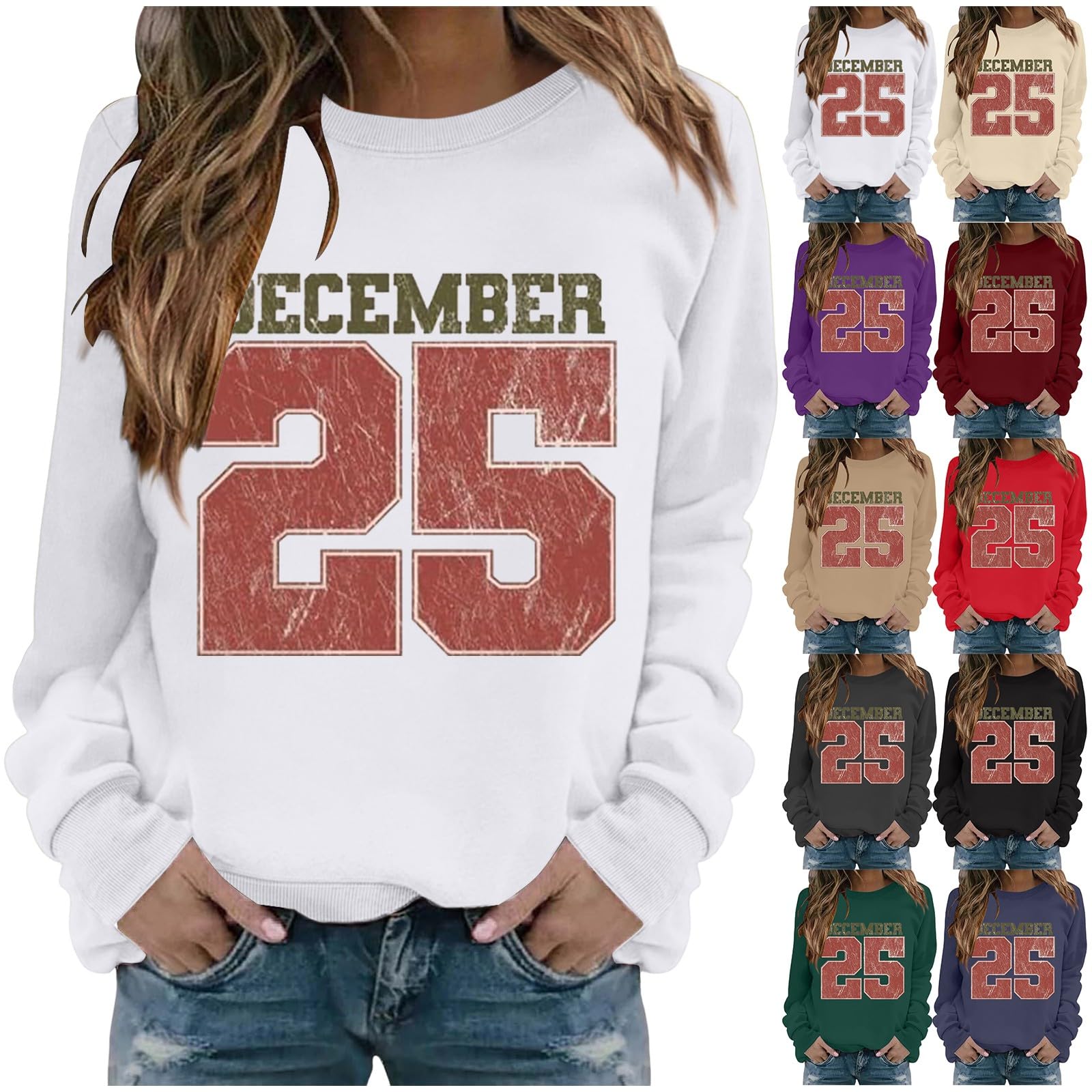 December 25 Sweatshirts Christmas Shirts for Women Funny Graphic Sweater Classic Christmas Tree Pullover Blouse