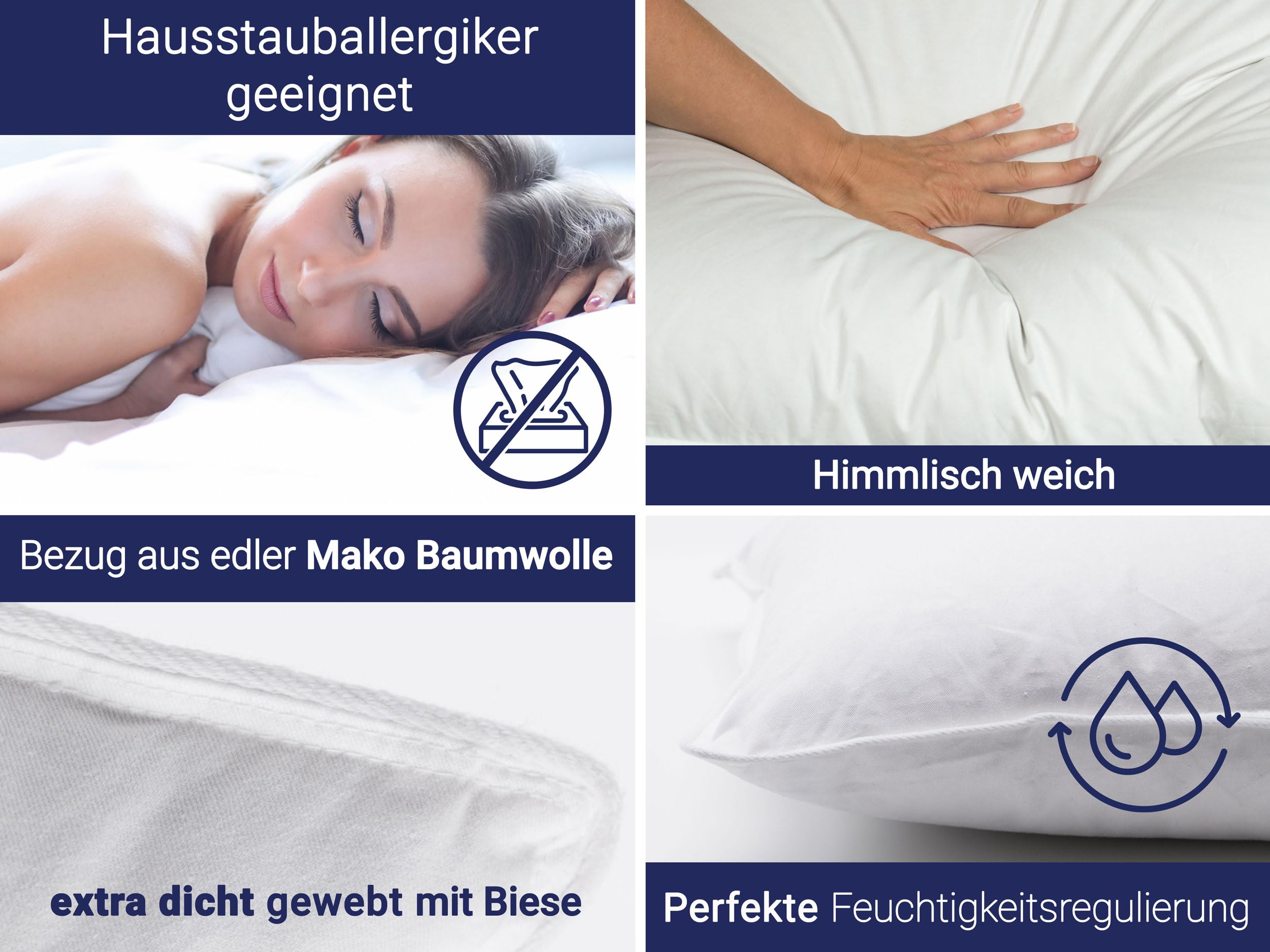 ZOLLNER Deluxe Daunenkissen - Made in Germany – für Allergiker geeignet – Bezug aus hochwertiger Mako Baumwolle - waschbar bis 60°C - 40x40 cm - Hotelqualität