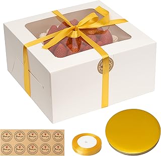 20pcs Cake boxes | Military Grade Thickness | 10x10x5 Tall Cake Boxes 10 inch | 10 Bundt Cake Boxes & 10 Cake Boards | Disposable Cake Containers with Lids | Cajas Para Pasteles