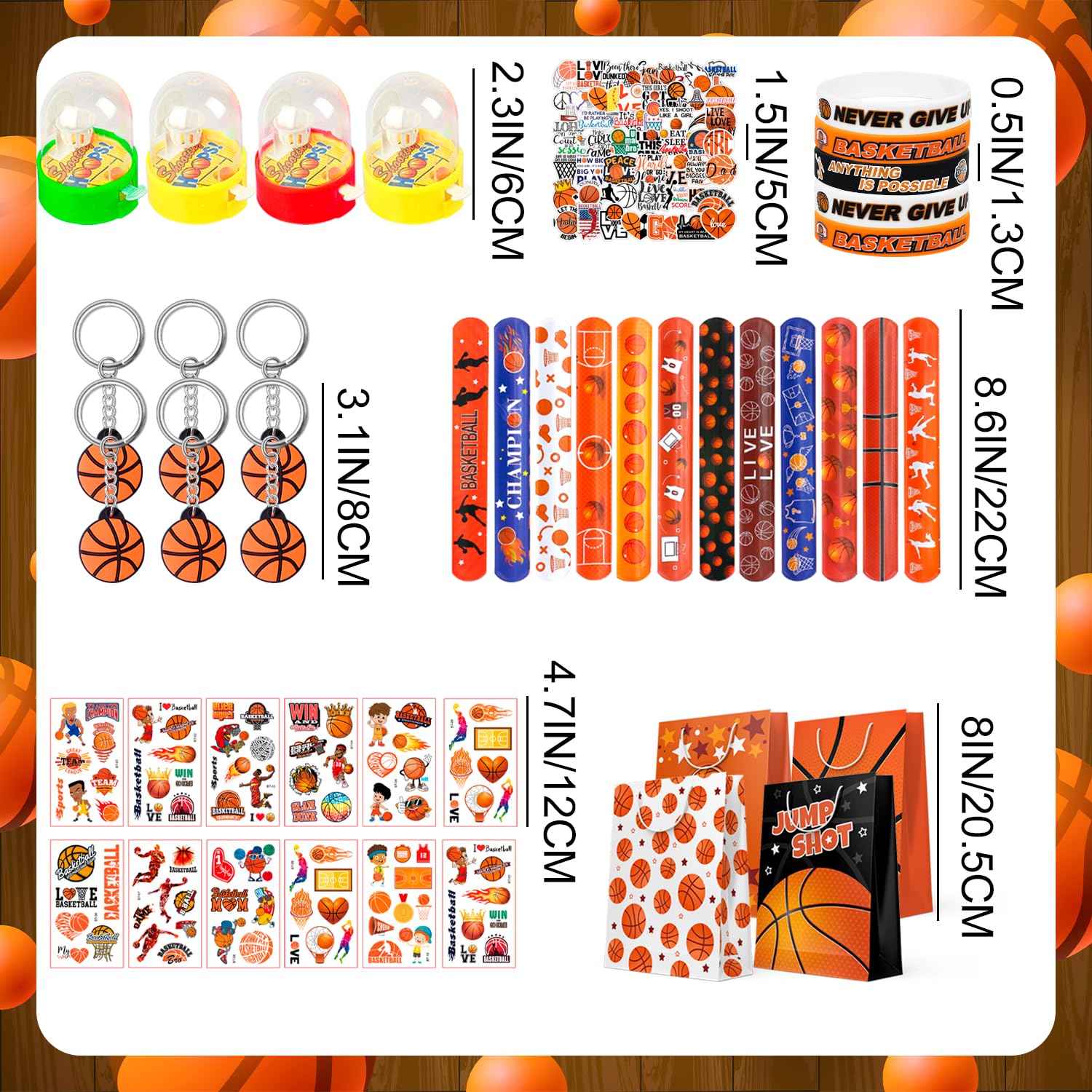 Bomboniere per Feste a Tema Basket,122 Pezzi Bomboniere a Tema Basket Set-Pallacanestro Goodie Bags Portachiavi Adesivi etc Decorazioni per Feste di Basket