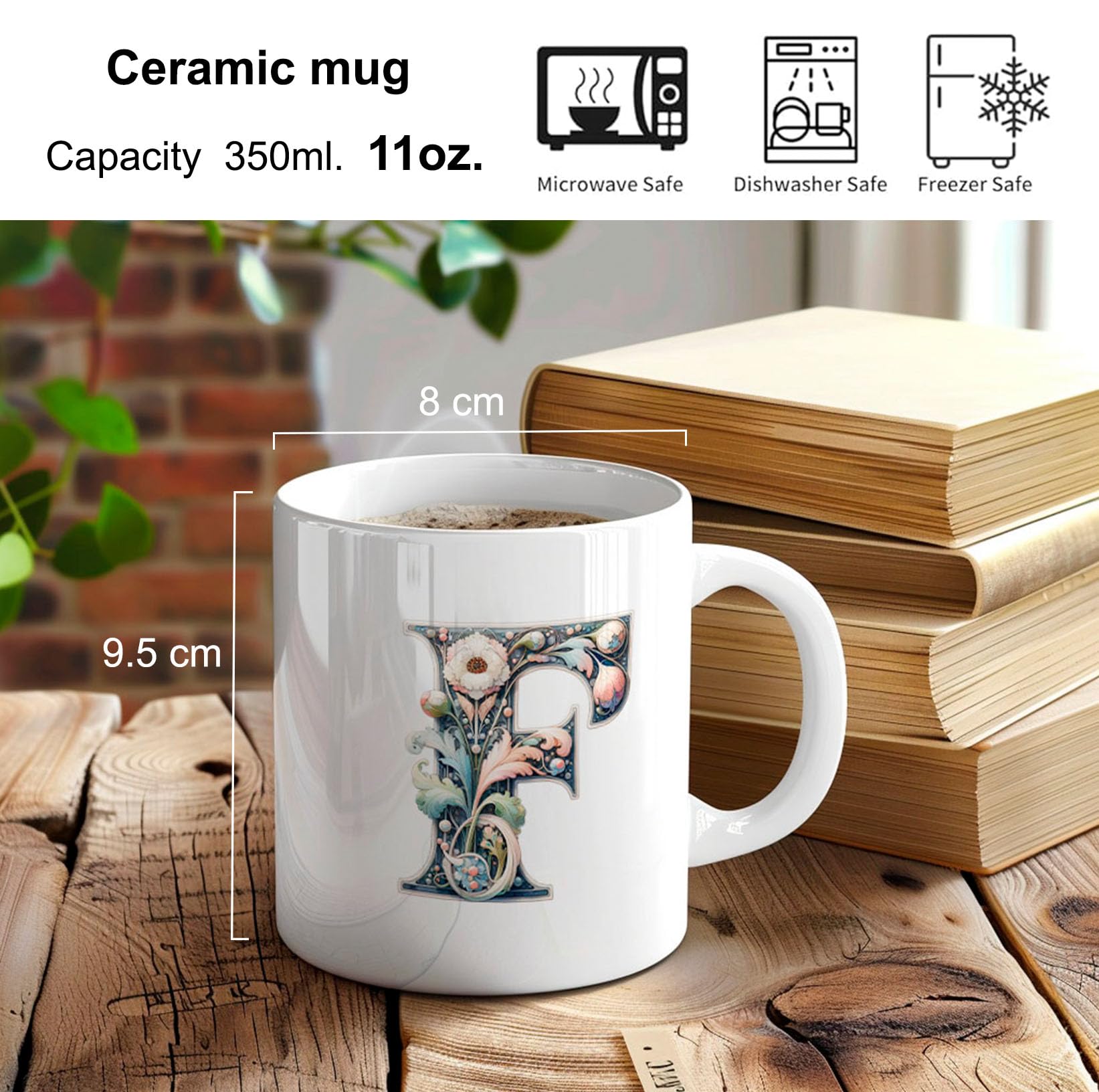 Vixar Tazza con lettera S, fiori e farfalle, con monogramma dell