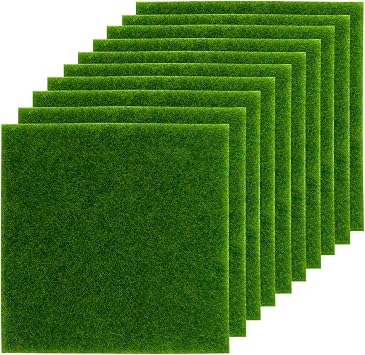 10 Pcs Astro Turf - 15x15cm Fake Grass Mat, Artificial Synthetic Turf for Modelling, Dolls House, Toy Farm, Fake Garden Lawn Ornament