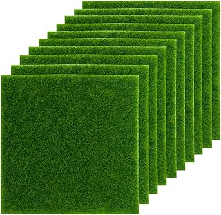 WAIZHIUA 10 Pcs Astro Turf - 15x15cm Fake Grass Mat, Artificial Synthetic Turf for Modelling, Dolls House, Toy Farm, Fake Garden Lawn Ornament
