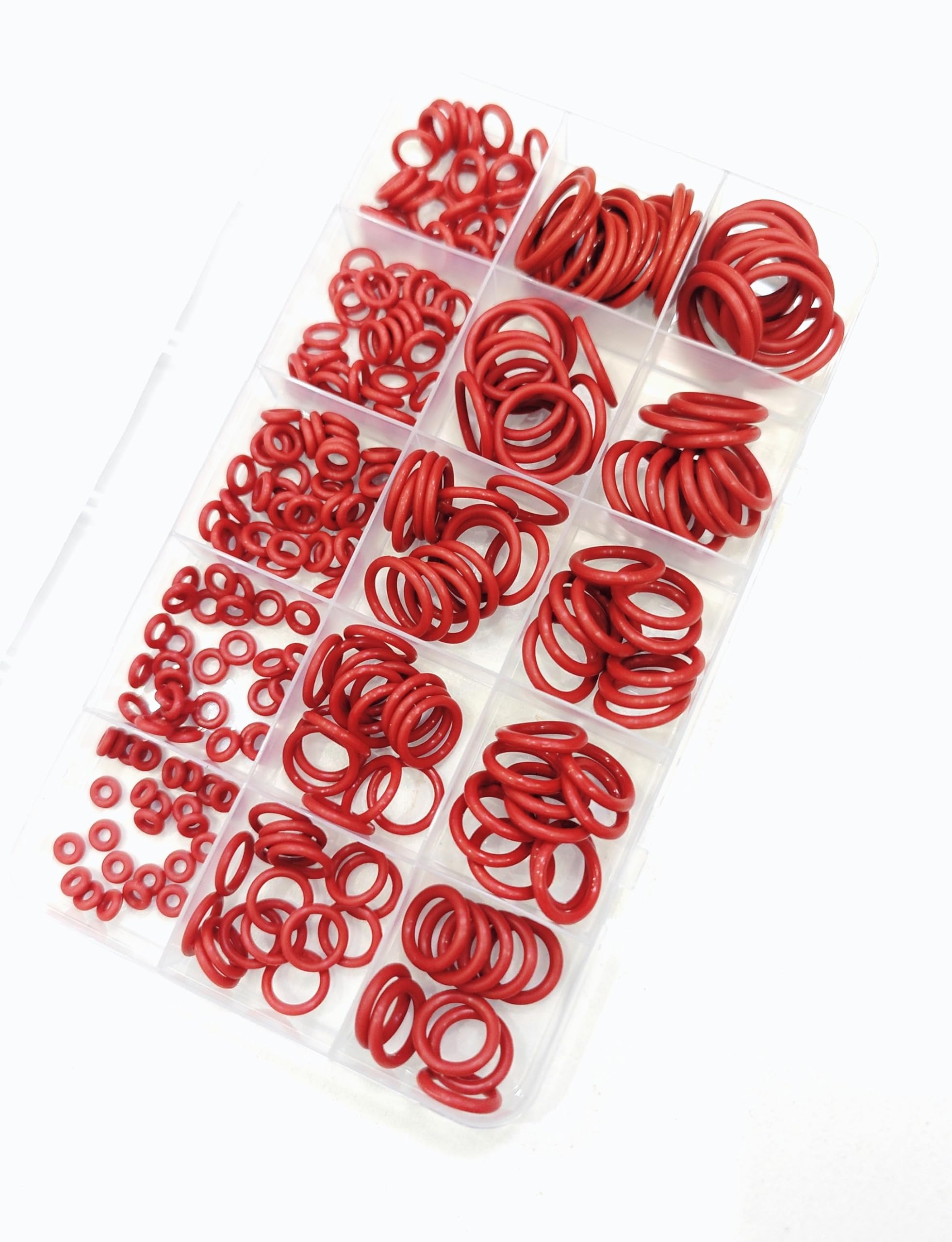 Velodi 225 PCS 6mm to 20mm Red Metric Rubber Silicone Seal O Ring Kit | With different sizes ranging、 from 6mm to 20mm in outer diameter