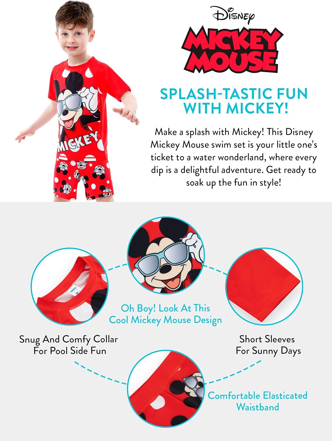 Disney Swimsuit 2 Piece | Mickey Mouse Swim Trunks and Rash Guard | Two Piece Swimsuit for Boys - Image 5