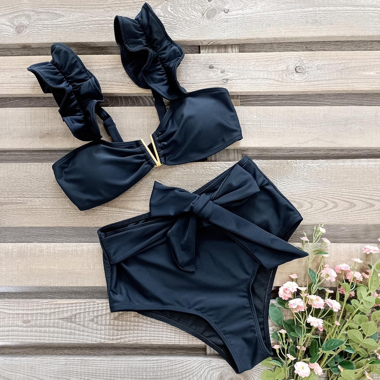 SPORLIKE Women High Waisted Swimsuit Flounce Straps Bikini Bathing Suit - Image 4